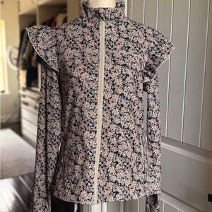 Floral Zip-Front Bomber Jacket - Black with Pink Accents